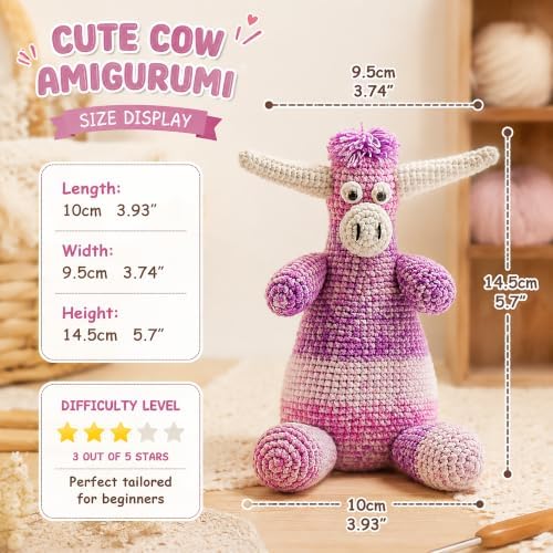 Beginner Crochet Kit for Adults, Highland Cow Crochet Amigurumi Craft Kit - Image 4