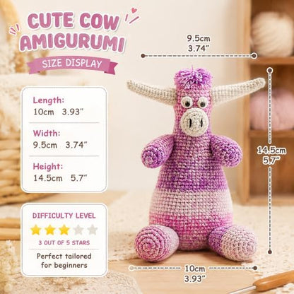 Beginner Crochet Kit for Adults, Highland Cow Crochet Amigurumi Craft Kit - Image 4