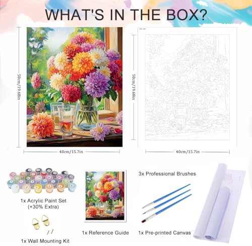 Natuyalo Paint by Numbers Kit for Adults - Flowers Adult Paint by Number Kits on Canvas for Beginners, DIY Acrylic Number Painting Kits for Home Wall Decor Gift 16x20 inch - Image 5