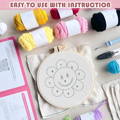 SEREDH Punch Needle Coasters Kit for Beginners Adults Easy Needle Punch Embroidery Kit Set Threader Instruction Fabric Hoop Yarn Tufting Coaster DIY Making,Coaster Holder Coaster Art Craft Supplies - Image 3