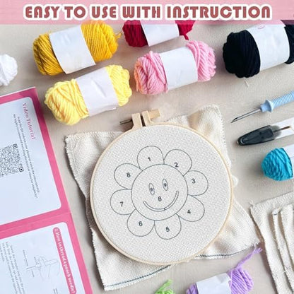 SEREDH Punch Needle Coasters Kit for Beginners Adults Easy Needle Punch Embroidery Kit Set Threader Instruction Fabric Hoop Yarn Tufting Coaster DIY Making,Coaster Holder Coaster Art Craft Supplies - Image 3