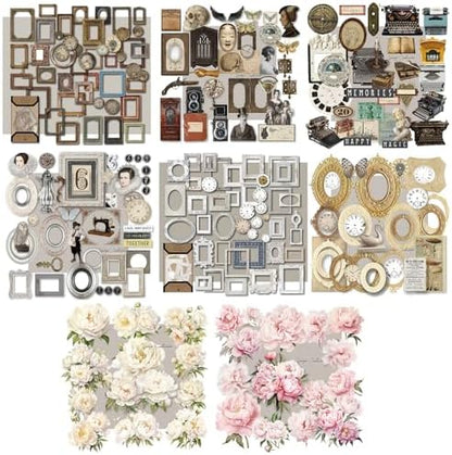 CATaireen Vintage Junk Journal Items Kit Pre Cut Paper Cards Cutout Cardstock Art Aesthetic Decor Hollow Out Craft Elements Small Embellishments Supplies for Adults Scrapbook Pack (All Collection) by CATaireenforScrapbooking