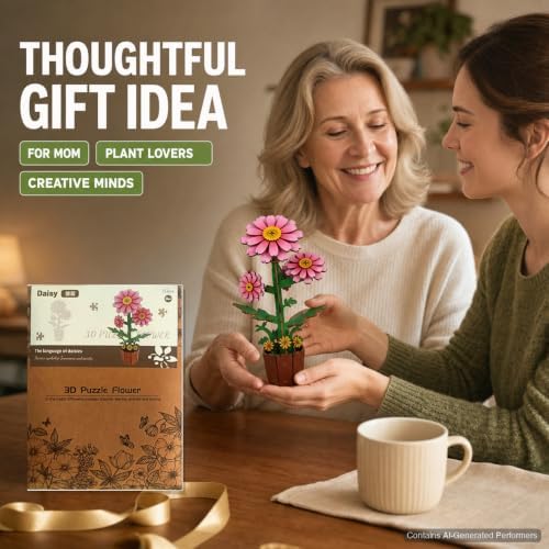 Evankin 3D Wooden Flower Daisy Puzzle Kit, DIY Bouquet Model - Image 7