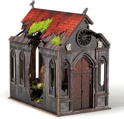 Lost Cathedral Book Nook Kit - Gothic Miniature DIY 3D Wooden Puzzle with LED Light, Bookshelf Insert Decor for Adults Teens, Cathedral Model Gift by Unknown