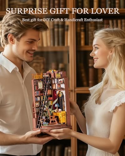 Rolife DIY Book Nook Kit Silent Corner Study, 3D Puzzles Creative British Bookend Bookshelf Decor for Adults, Tiny House Miniature Kits Model Building Kits, DIY Crafts/Gifts for Teens & Book Lovers - Image 5