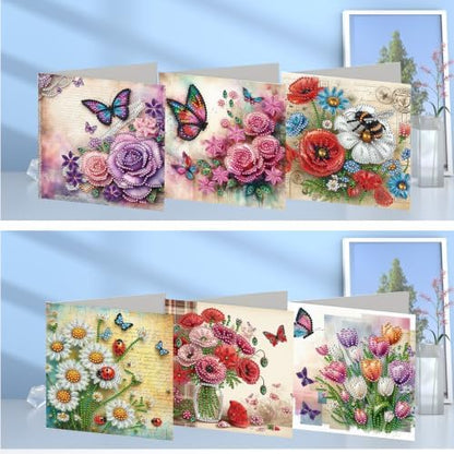 6PCS Flowers and Butterflies Diamond Art Painting Greeting Cards Kit with Envelopes - 5D DIY Diamond Art Card Kits for Adults - Handcrafted Postcards for Birthday & Holiday - Image 2