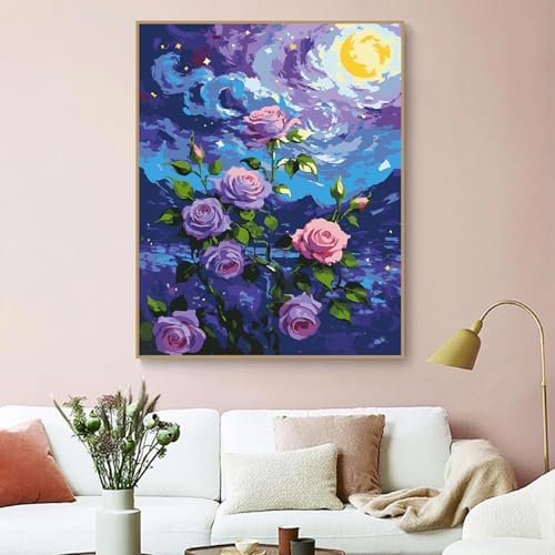 ZRIZQ Flowers Paint by Numbers Kit for Adults Beginner,Purple Rose,16x20 - Image 3