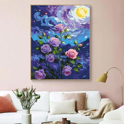 ZRIZQ Flowers Paint by Numbers Kit for Adults Beginner,Purple Rose,16x20 - Image 3