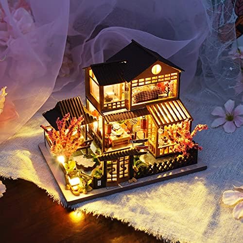 CUTEBEE Dollhouse Miniature with Furniture, DIY Wooden Dollhouse Kit Plus Dust Proof, Creative Room Idea (Japanese Garden House) - Image 4