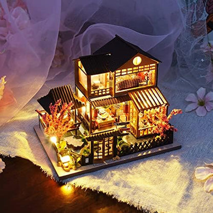 CUTEBEE Dollhouse Miniature with Furniture, DIY Wooden Dollhouse Kit Plus Dust Proof, Creative Room Idea (Japanese Garden House) - Image 4