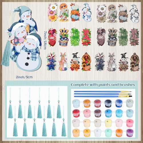 Kosiz 12 Pcs Festival Paint by Number Kit for Adult Wood Bookmark - Image 4