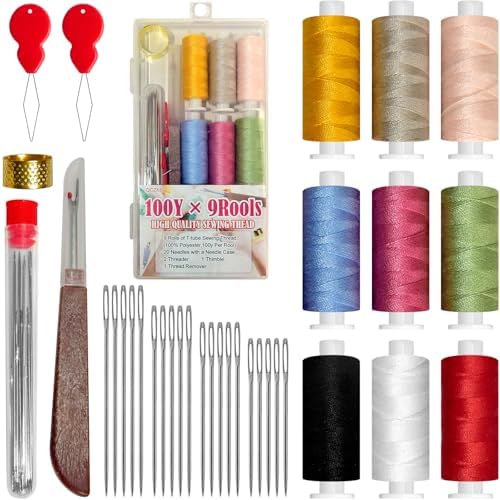 40 PCS Big Eye Steel Sewing Needles Kit, Steel Needles for Hand Sewing, Needle and Thread Sewing Kit with Seam Ripper, Threader, Storage Box Supplies by QCZKB