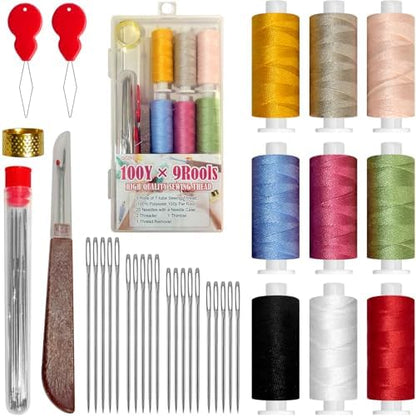40 PCS Big Eye Steel Sewing Needles Kit, Steel Needles for Hand Sewing, Needle and Thread Sewing Kit with Seam Ripper, Threader, Storage Box Supplies by QCZKB