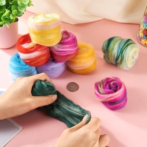 Beadthoven 9 Colors Colorful Felting Wool Roving 45G Needle Felting Wool Roving Yarn Assorted Color Fiber Spinning Wool Roving for Needle Felting, DIY Hand Spinning, Wet Felting, DIY Craft - Image 4