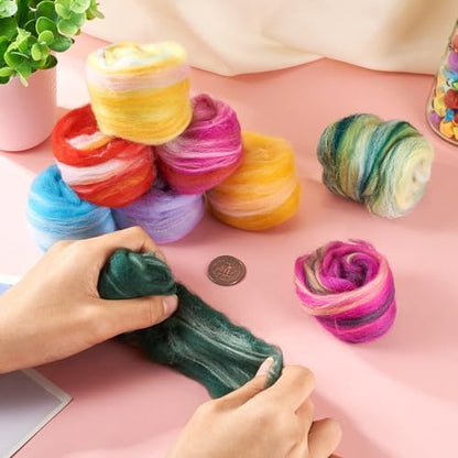 Beadthoven 9 Colors Colorful Felting Wool Roving 45G Needle Felting Wool Roving Yarn Assorted Color Fiber Spinning Wool Roving for Needle Felting, DIY Hand Spinning, Wet Felting, DIY Craft - Image 4