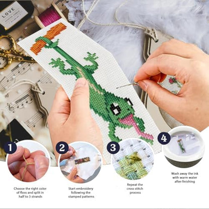 INFUNLY Lizard Cross Stitch Bookmark Kit 10x7.7 Gecko Embroidery Bookmark Kit DIY Embroidery Bookmarks for Readers Chameleon Handmade Cross Stitch Bookmarks for Book Lovers Writers Craft Gift - Image 4