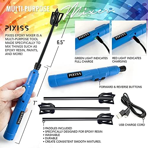 Pixiss Premium Resin Mixer, Handheld Rechargeable Epoxy Mixer Pro Grade, Stirrer for Resin, DIY Crafts Tumbler, Minimize Bubbles - Ultimate Kit with 15 Mica Powder, Bundle E (Ultimate) - Image 2
