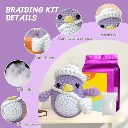 Wadukud Purple Penguin Crochet Kit for Beginners, DIY Crochet Animal Kit for Adults, Crochet Starter Kit with Step-by-Step Video Tutorials, Craft Gifts for Girl Kids - Image 3