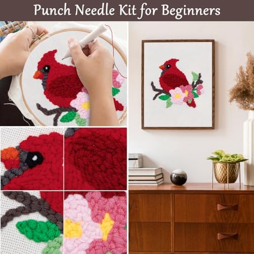 Louise Maelys Punch Needle Kit for Beginners with Cardinal Bird Pattern - Image 4