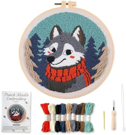 Myfelicity Punch Needle kit, a Beginner Set with Wolf Pattern Design, Suitable for Beginners and Adults with 7.9-inch Hoop by Myfelicityembroiderykit