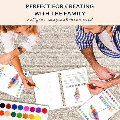 Easy Summer Holiday Watercolor Workbook, Water Coloring Book, 12 Patterns, 18 Colors Watercolors Paint Set, Watercolor Kit for Beginners, Relaxing DIY Art Gift for Adults Women Teen - Image 6