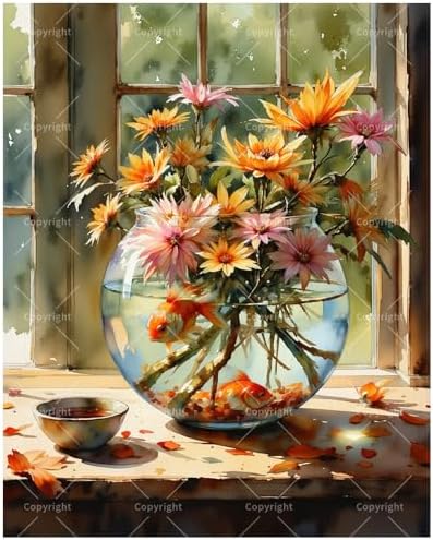 TAOPAOLAB Fish Paint by Numbers Kit for Adults - DIY Goldfish Bowl with Autumn Flowers Painting on Canvas 16x20 inch, Acrylic Paint Set, Suitable for Beginners, Art for Home Decoration or Gifts by Unknown