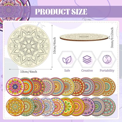 Reallnaive 77 Pcs Wooden Coasters Paint Kit, 20 DIY Mandala - Image 2