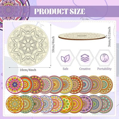Reallnaive 77 Pcs Wooden Coasters Paint Kit, 20 DIY Mandala - Image 2