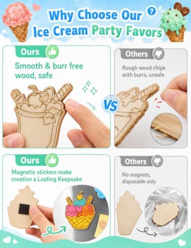 24 Sets Ice Cream Party Favors, DIY Wooden Painting Craft Kit - Image 3