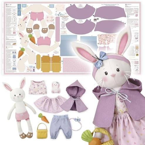kullaloo - Cut & Sew Fabric Panel for Intermediate Skills - with Video Instructions - Doll Sewing Panel Doll with Clothes: Dress Me Bestie Bibby Bunny by kullaloo