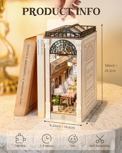 ROBOTIME DIY Book Nook Kits Dollhouse Room Bookstore Miniature House with LED Light 3D Wooden Puzzles for Adults Booknook Bookshelf Insert Decor Diorama Kit Unique Gifts（Arcade Dating） - Image 4