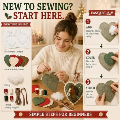 Winter Birds Pre-Cut Felt Heart Ornament Kit，Winter Birds - Image 7