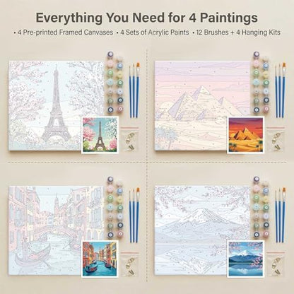 Amphol Framed Paint by Numbers Kit for Adults, Landmarks 4 Pack Paint by Number Kit for Beginners wtih Frame, DIY Landscape Oil Painting Arts on 10”x10” Framed Canvas, Great Home Wall Decor Gift - Image 7