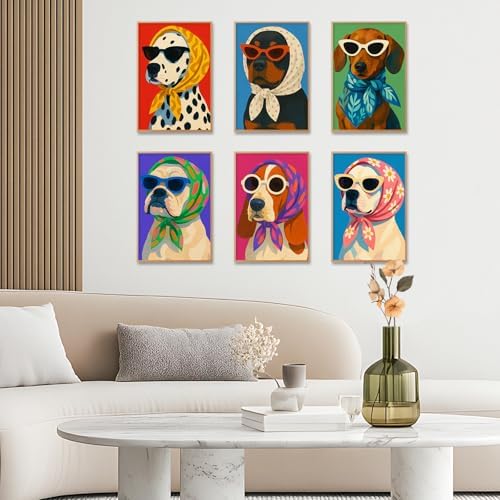 6 Pack Paint by Numbers Kit for Adults, Funny Dog Painting, 8x12 Inch - Image 2