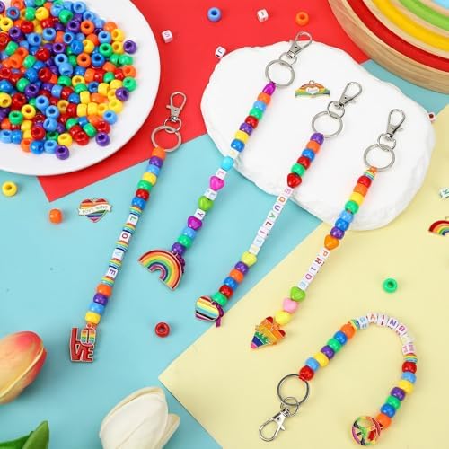 AUGSUN 713pcs Pride Bead Keychain Making Kit LGBT Rainbow Keychain Craft - Image 4
