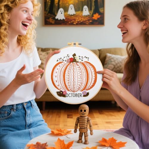 Easy Beginners Embroidery Stitches Practice Kits for Adults, Fall Pumpkin Embroidery Starters Kits for Beginners to Learn 26 Stitches, Autumn Hand Embroidery Set Craft for Women & Video Tutorial - Image 4