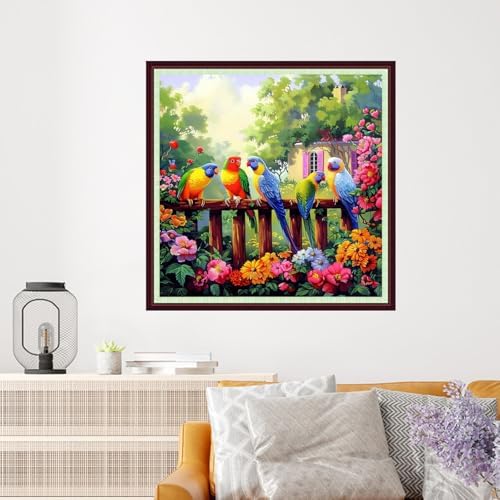 Dooxvey Cross Stitch Kits for Adults Beginners,Full Range of Cross-Stitch Stamped Kits Needlepoint Kits for Beginners Embroidery Kits 11CT Cross Stitch Patterns-Colorful Birds and Flowers 18x18 inch - Image 2