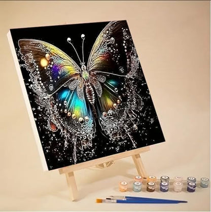 MaiMMaledy Paint by Numbers Kit 10Lx10W inch for Adults Beginners Canvas Pictures with Framed Drawing Painting Acrylic Pigment with Wooden Triangle Easel Black Butterfly - Image 2