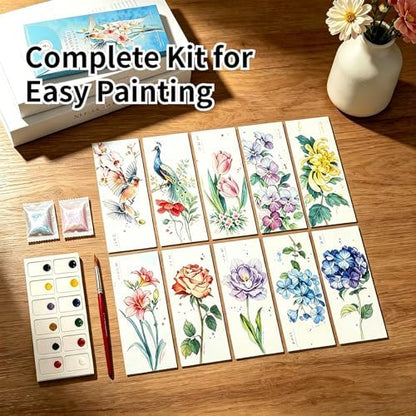 Watercolor Bookmarks to Paint for Adults & Beginners, 10PCS DIY Painting Bookmarks with Hollow Animal Designs, Paint Set, Pen & Glitter, Stress Relief Art Craft Kit, Gift for Book Lovers, Readers - Image 4