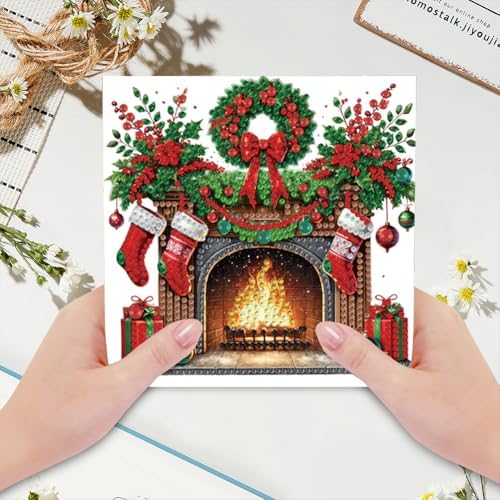 jinglinhh 6pcs Christmas Fireplace Nutcracker Diamond Art Painting Greeting Cards with Envelopes, DIY Card Making Kits for Adults, Diamond Art Postcards Christmas Cards Craft Gifts - Image 5