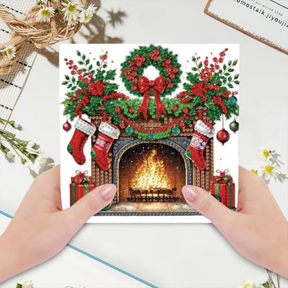 jinglinhh 6pcs Christmas Fireplace Nutcracker Diamond Art Painting Greeting Cards with Envelopes, DIY Card Making Kits for Adults, Diamond Art Postcards Christmas Cards Craft Gifts - Image 5