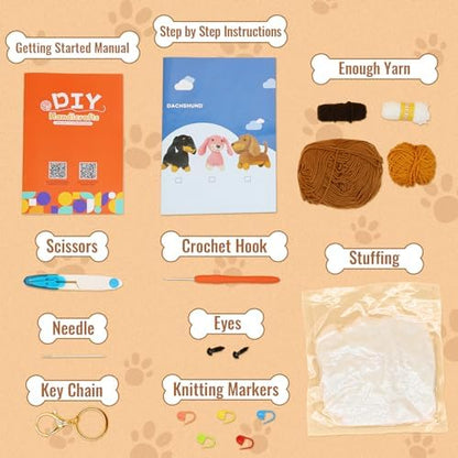 Nikolle Dachshund Crochet Kit for Beginners, Amigurumi Animal Craft Kit - Image 5