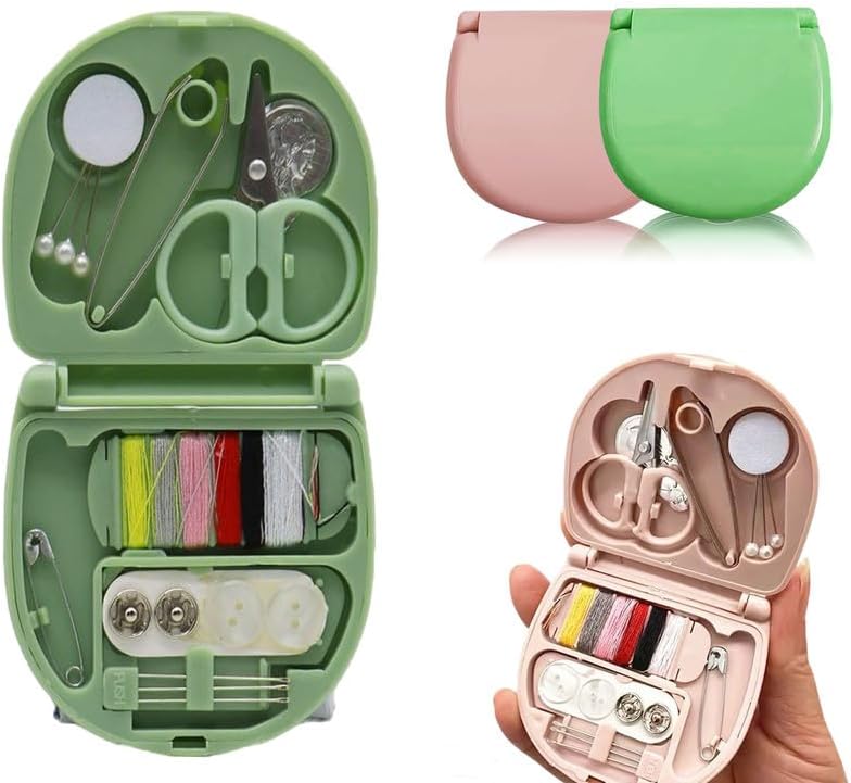 REROON 2 Pack Mini Travel Sewing Kit for Adult & Kid | Portable Sewing Box Kit Bulk | Small Emergency Repair Set with Thread Scissors Needle for Travel, Beginner DIY Handcraft | Pink + Green by Unknown
