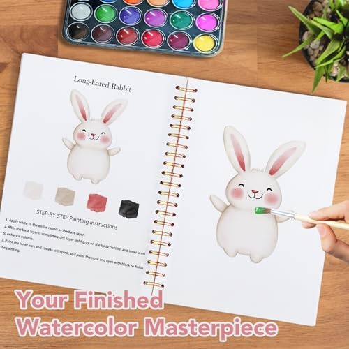 Easy Watercolor Workbook for Beginners - 12 Beautiful Step-by-Step Paintings Water Coloring Book, Includes 18 Water Colors, Relaxing Art Projects and Creative Gift for Adults & Teen (Animals) - Image 6