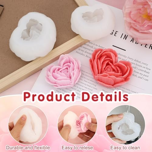 2 Pcs Rose Candle Molds, 3D Heart Rose Flower Silicone Molds, Valentine’s Day Heart Resin Casting Mold for DIY Soap Candle Wax Melt - Image 5