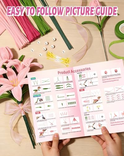 cyctravel 400 Pcs Pipe Cleaner Flower Kit, 5 Colors of Pipe Cleaners for DIY Flower Making Includes Greeting Cards, String Light, Manual, Pipe Cleaners Craft is Ideal for Holiday Gifts and Decorations - Image 4