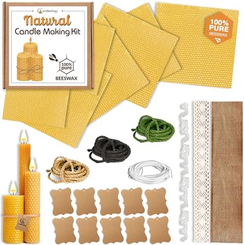Beeswax DIY Candle Making Kit - Natural Candle Rolling Kit for Beginners with 7 Beeswax Sheets & Multiple Decorations to Make Candles by Candleology