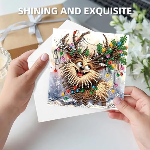 jinglinhh 6pcs Diamond Art Painting Christmas Scarf Reindeer Greeting Cards with Envelopes, DIY Card Making Kits for Adults, Diamond Art Postcards Christmas Cards Craft Gifts - Image 7