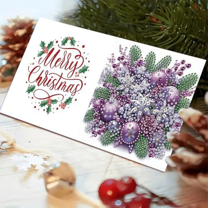 6Pcs Christmas Greeting Card DIY Diamond Art Painting Greeting Cards Blessing Folding Card Kit with White Envelopes Diamond Arts Crafts for Birthday Festival Gift-Purple - Image 2