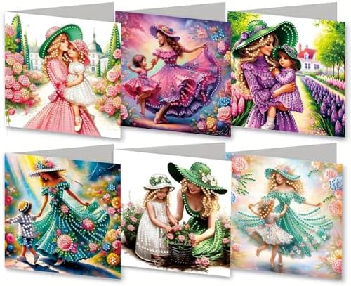 6Pcs Folding Greeting Card Diamond Art Painting Thank You Blessing Cards with White Envelope Rhinestones Painted Making Kits for Adults DIY Craft Holiday Gift-Mother03 by ARTopet